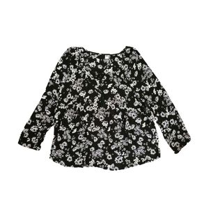 Old Navy Womens Black Floral Blouse V Neck Long Sleeve